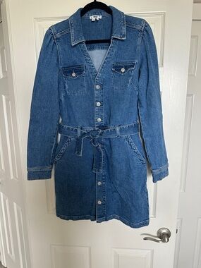 PAIGE Blue Denim Button-Front Shirt Dress with Tie Waist